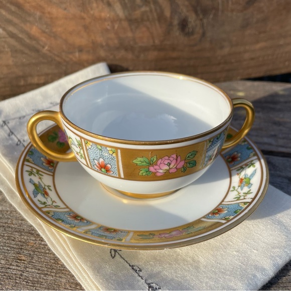 Antique U.C. Limoges France Double Handled Bouillon Cup & Saucer Vintage - Picture 3 of 16